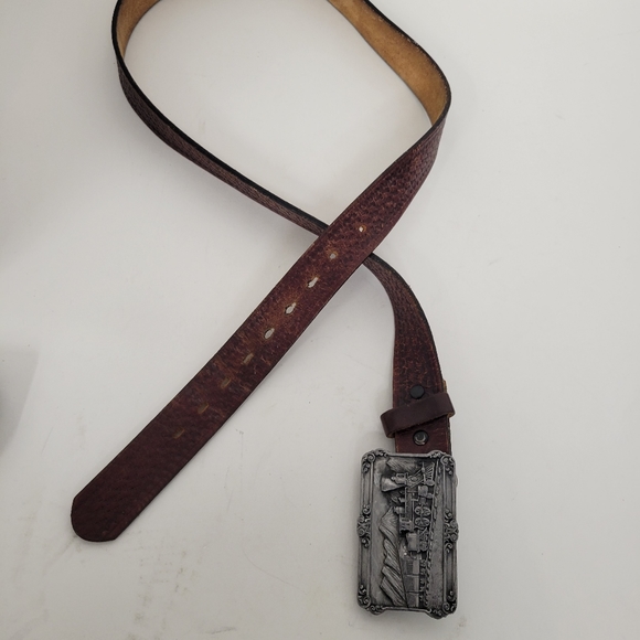 Vintage Railroad Steam Engine Train figural scenic pewter belt with metal buckle - Picture 3 of 10